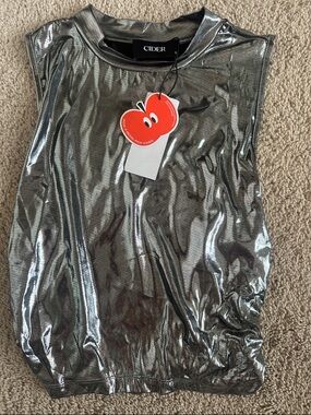 Cider NWT Shimmering Silver Metallic Tank